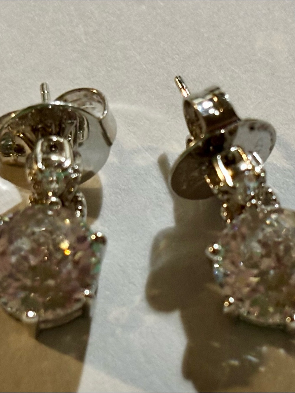 Clear Crystal Round Drop Stud Earrings in Silver-Tone - Picture 4 of 13